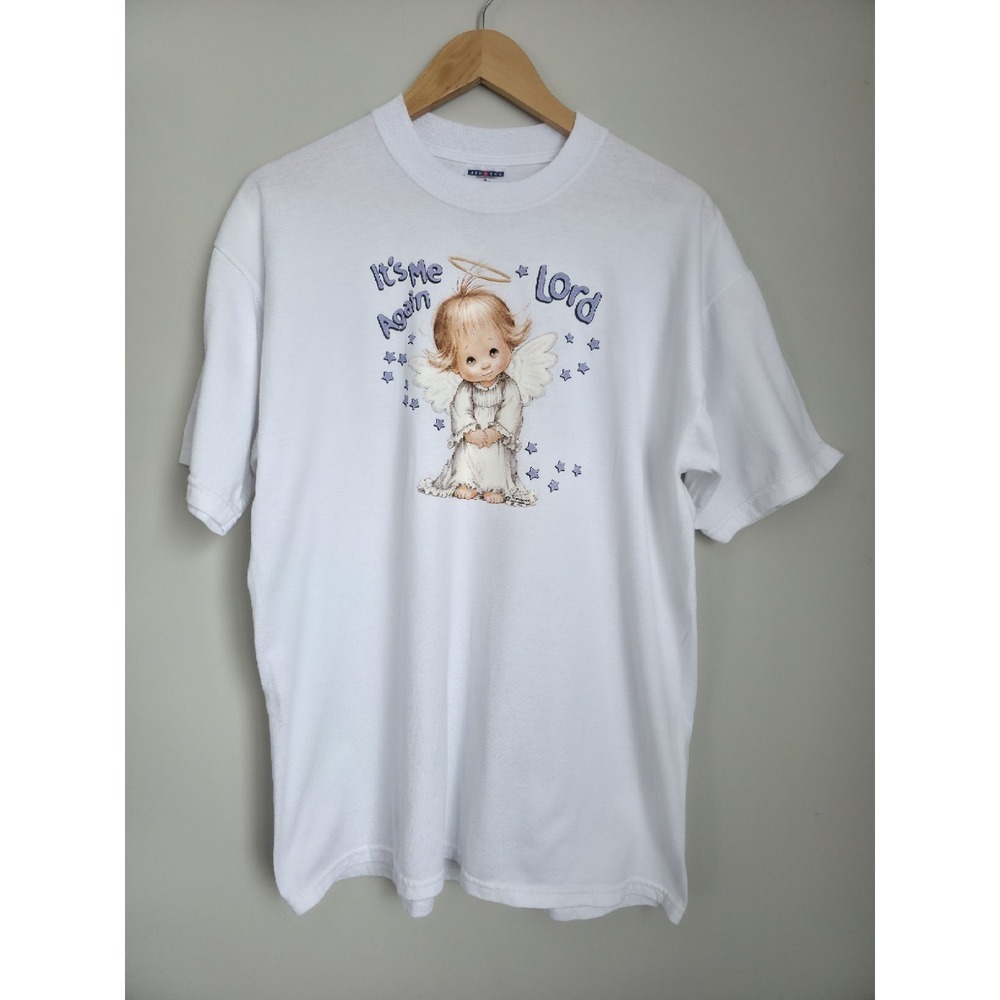 Precious Moments Angel Graphic T-Shirt White Jerzees Size L Retro